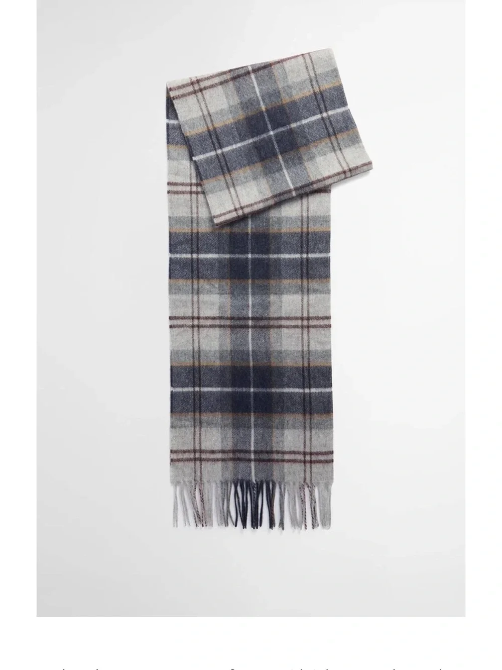 Barbour Wool Cashmere Tartan Scarf Grey midnight NWOT